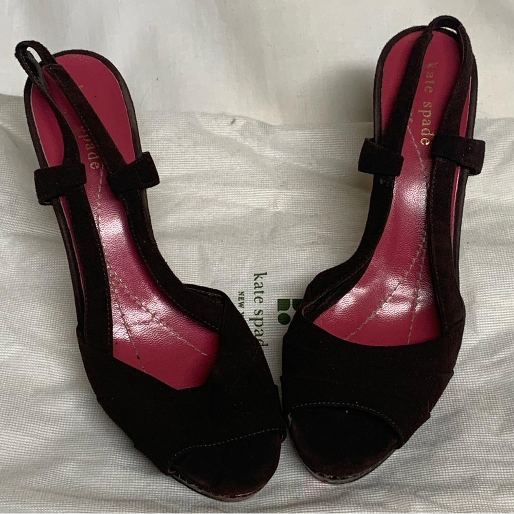 Kate Spade Chocolate Brown Heels with Pink Insole & Snakeskin Details Sz 6